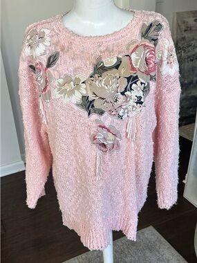 Vintage 1980’s Hanna Lee Boucle Floral Sweater L/XL